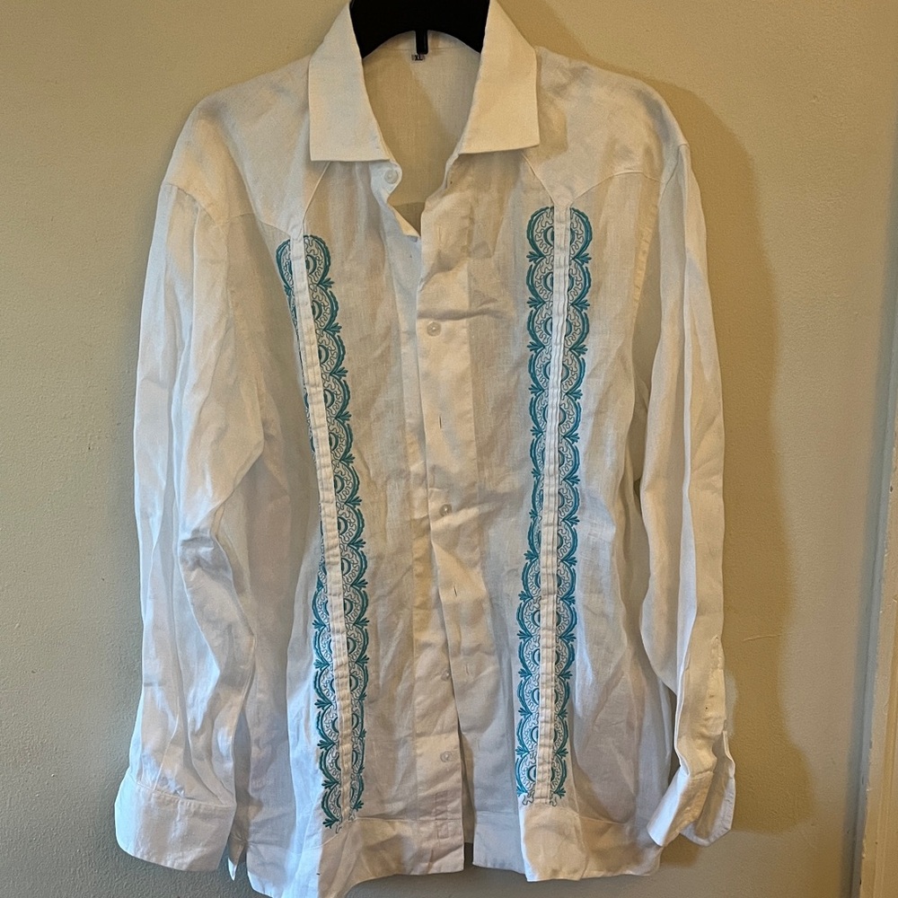 White Linen Long Sleeve Dress Shirt